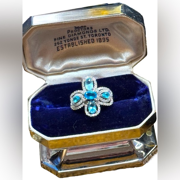 sterling silver Jewelry - Elegant sterling ailver 925 Blue topaz Gemstone & CZ ring cross ornate design